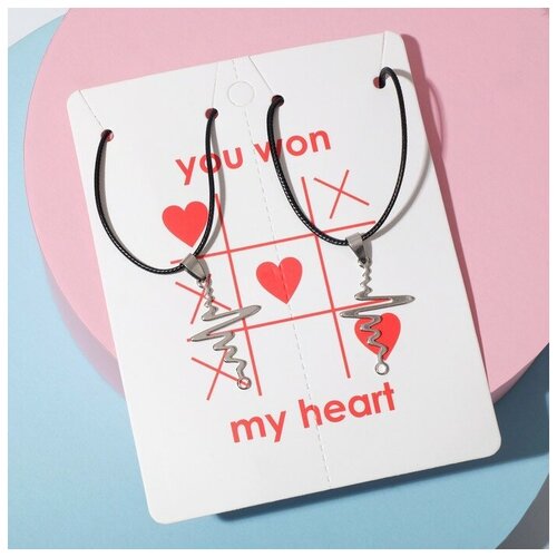 фото Кулоны на шнурке "неразлучники" кардиограмма, цвет чёрный в серебре, 45см tell your story