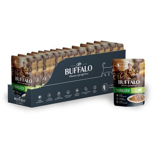 Влажный корм для кошек Mr.Buffalo STERILIZED ягненок в соусе паучи 85г (28 шт.)