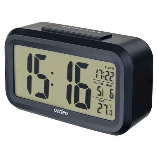 Часы с термометром Perfeo Snuz (PF-S2166), черный часы будильник perfeo snuz чёрный pf s2166