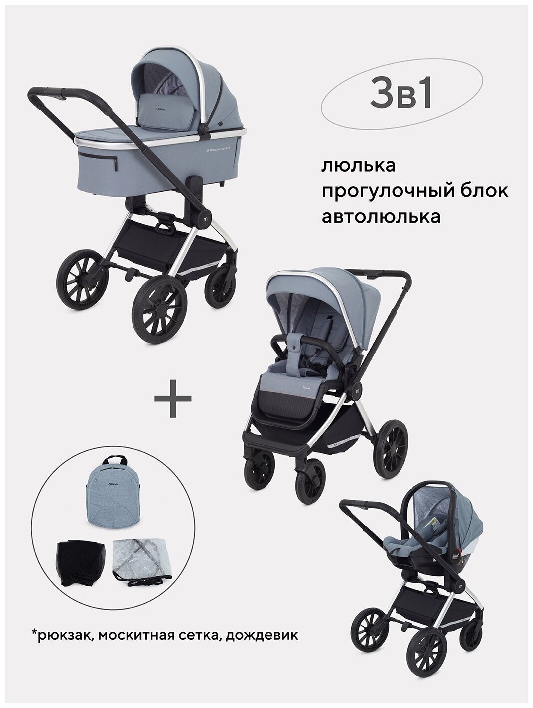 Коляска детская MOWBaby TILDA (3в1) MB065 Blue