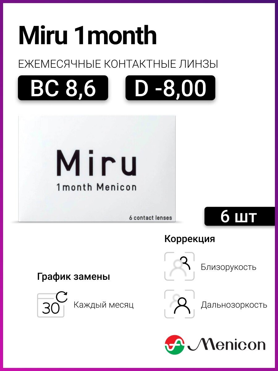 Menicon Miru 1 month (6 линз) -8.00 R 8.6