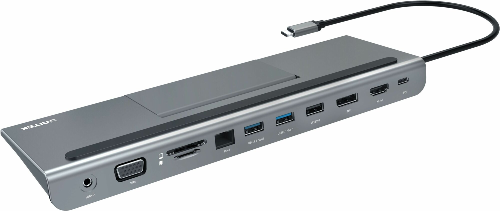 Подставка USB-концентратор (хаб) Unitek 11 в 1 (VGA, HDMI, RJ45, 2x USB A 3.0, USB A 2.0, USB C PD) (D1022A)