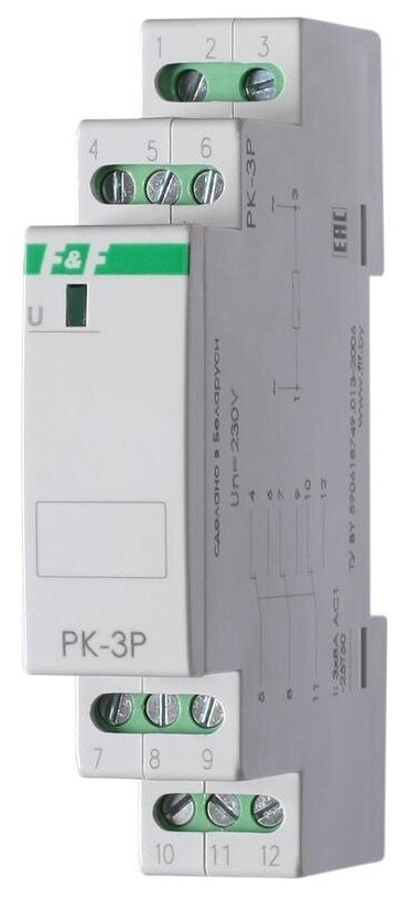 Реле промежуточное PK-3P (монтаж на DIN-рейке 35мм 220В 50Гц 3х8А 3NO/NC IP20) F&F евроавтоматика EA06.001.023 (1 шт.)