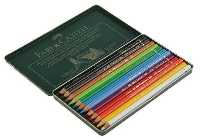 Карандаши цветные Faber-Castell Polychromos набор цветов в металлической коробке 12 шт. - фото №4