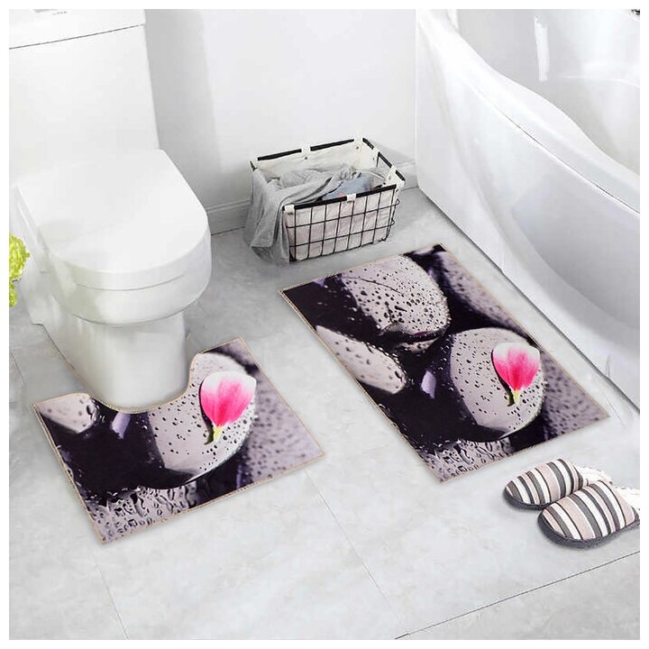 Набор ковриков для ванны и туалета Доляна "Камни", 2 шт: 40*45, 45*75 см