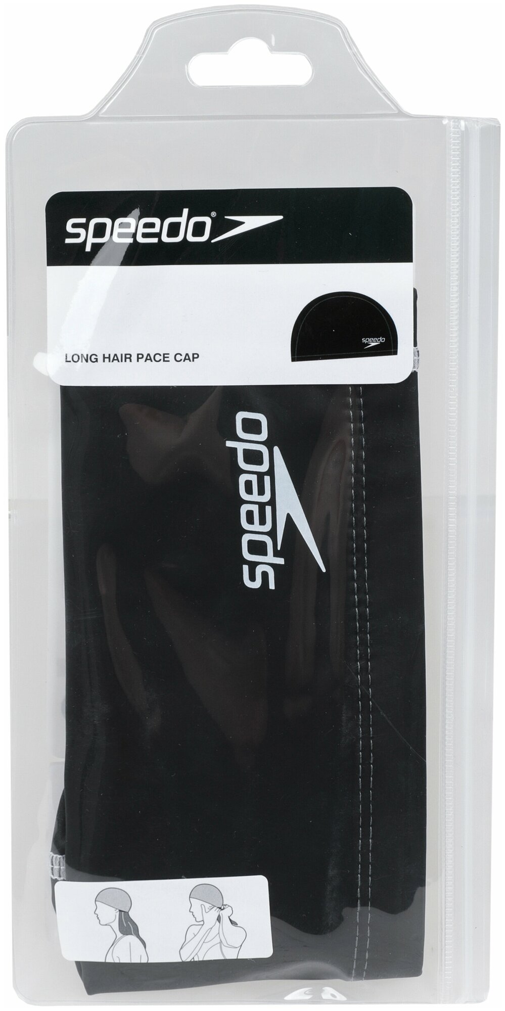 Шапочка для плавания Speedo Long Hair Pace Cap, черный/белый, 8-128060001BS0Y-0001