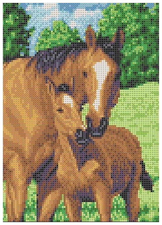 Рисунок на ткани Каролинка "Мамы и их зверята. Лошади", 19x24 см
