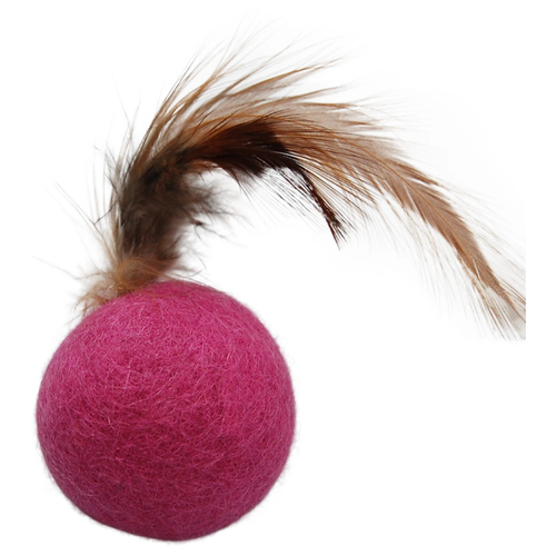 фото Игрушка для кошки japan premium pet мяч из овечьей шерсти с перьями птицы, серия "волшебная коробка для кошки", розовый