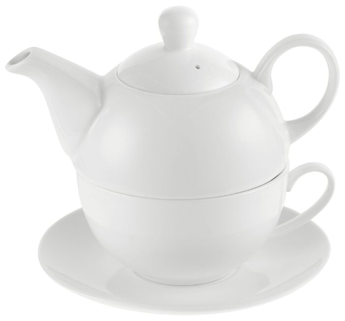 Чайный набор белый на 1 персону «Эгоист» ver.2, (чайник, чашка, блюдце).