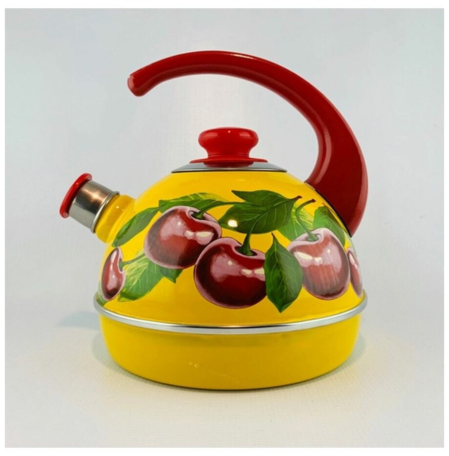 фото Чайник 3,5 л.(конс. ручка)-желтый/вишневый сад (н. сталь на кр) Т04/35/16/28/Н13 (г. Ростов)