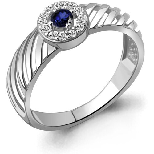 фото Кольцо aquamarine, серебро, 925 проба, фианит, сапфир синтетический, размер 16.5, серебряный
