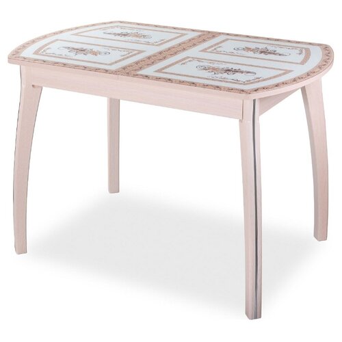 фото Стол кухонный домотека танго по-1 07, раскладной, дхш: 120 х 80 см, длина в разложенном виде: 157 см, мд ст-72 молочный дуб с растительным орнаментом 07 вп мд молочный дуб