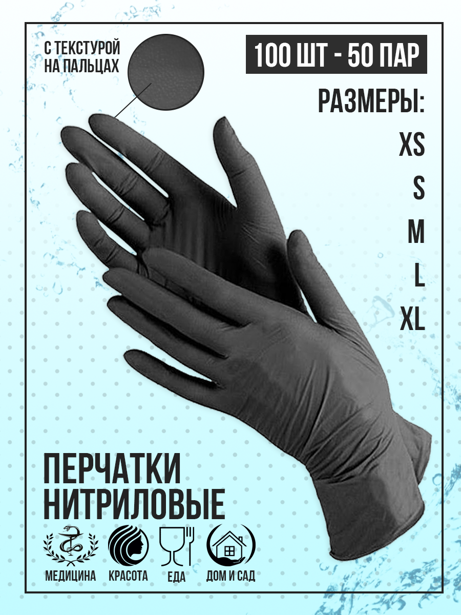 Перчатки одноразовые нитриловые Safe Area, 100 шт (50 пар), черные, размер L