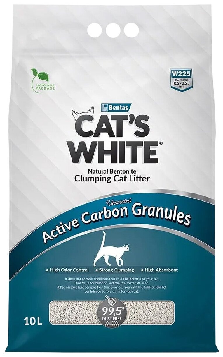 Наполнитель для кошачьего туалета Cat's White Active Carbon Granules комкующийся с гранулами активированного угля (10л) - фотография № 14