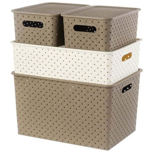 фото Набор 4-х корзинок с крышками 3 л капучино, 7,5 л слоновая кость, 14 л капучино el casa береста