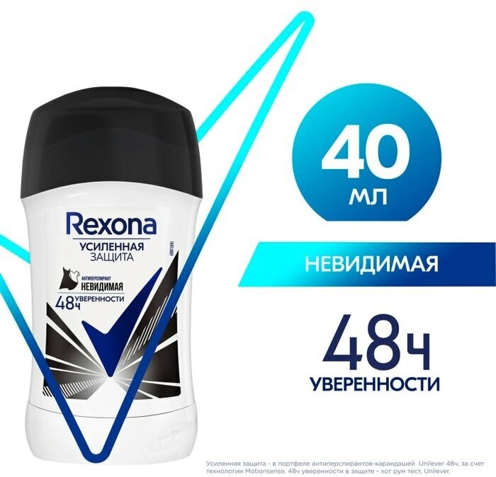 Антиперспирант-стик Rexona Невидимая на черной и белой одежде защита от пятен 40мл