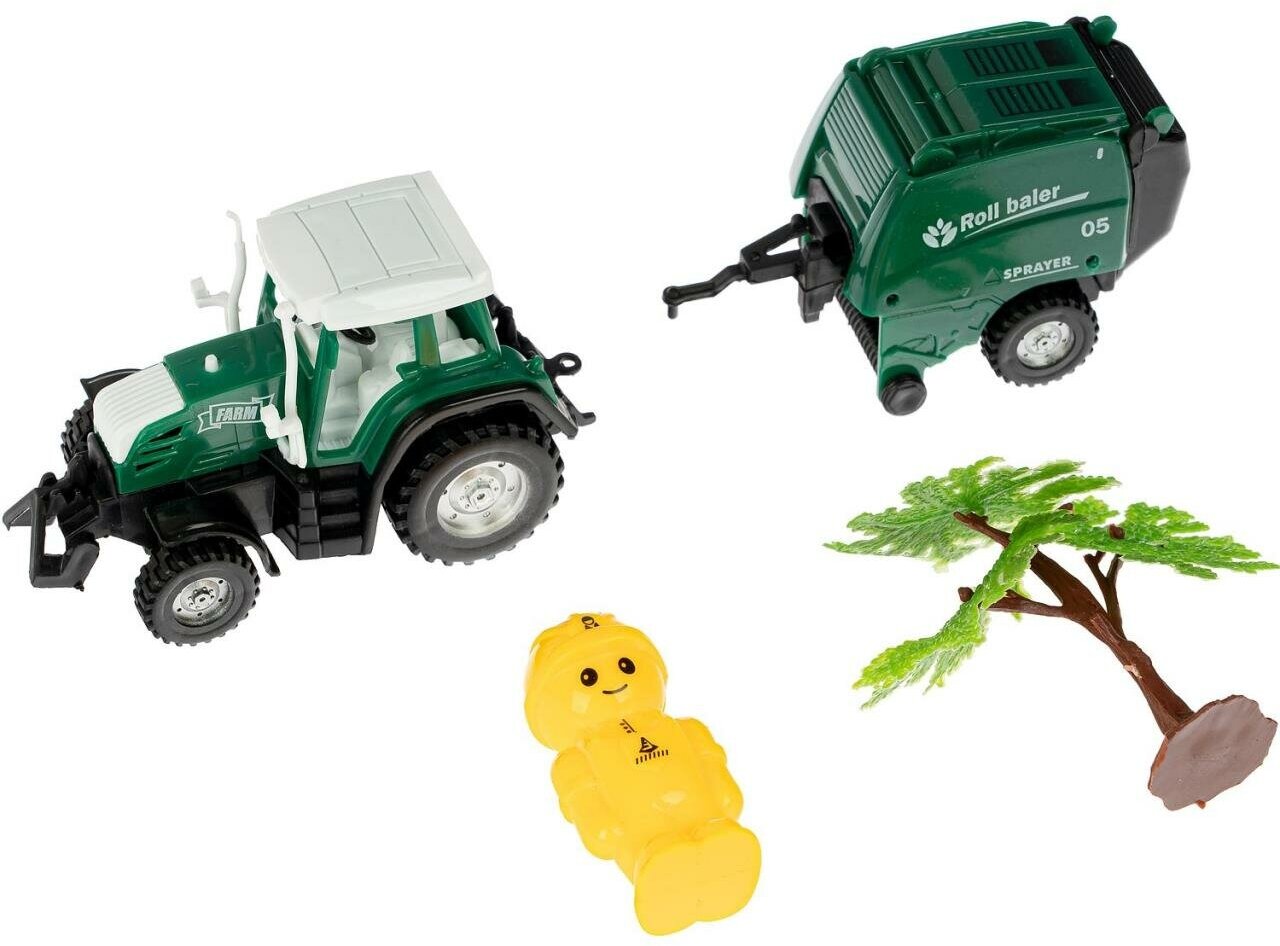 Набор пластм. 3 предмета, трактор с прицепом и дерево, РАС 15,5х23,5 см, серия МиниМаниЯ, арт. M7729.
