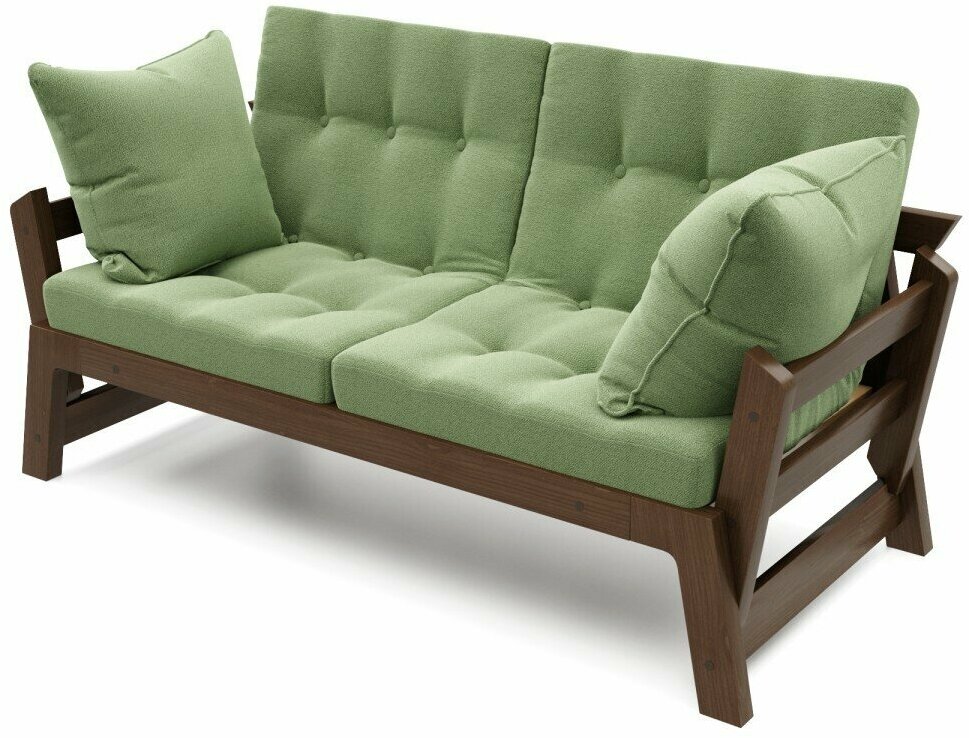 Садовый диван кушетка Soft Element Моди, зелёный венге, деревянный, раскладной, подушки, на террасу, на веранду, для дачи, для бани в комнату отдыха