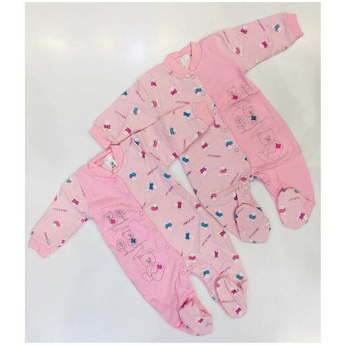 фото Комплект комбинезонов 2 шт половинки, розовые мишки, размер 62 фламинго