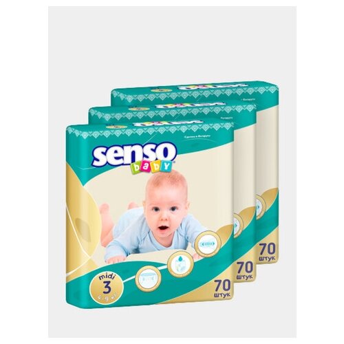 фото Подгузники детские "senso baby", 4-9 кг, размер 3, 210 штук