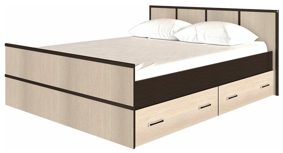 Кровать Сакура light 1,4 с выдвижными ящиками и проложкой из ЛДСП, венге/лоредо