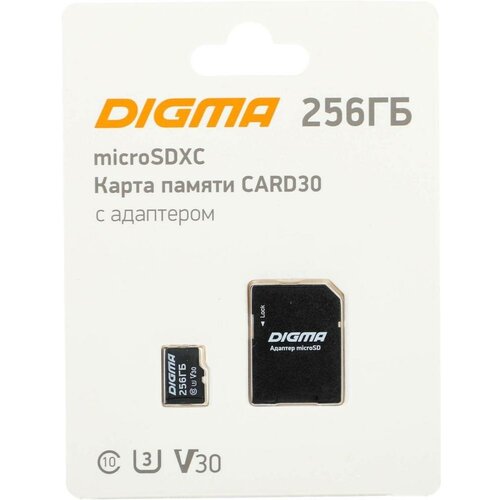 карта памяти microsdxc 256 гб адаптер на sd 1 шт чёрный Карта памяти Digma microSDXC CARD30 + adapter 256Gb (dgfca256a03)