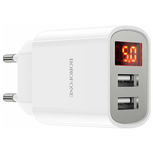 Зарядное устройство Borofone BA58A Mighty 2xUSB 2.4A + кабель USB Type-C 1.0m White адаптер автомобильный с кабелем borofone bz14 max 2usb 5v 2 4a micro usb