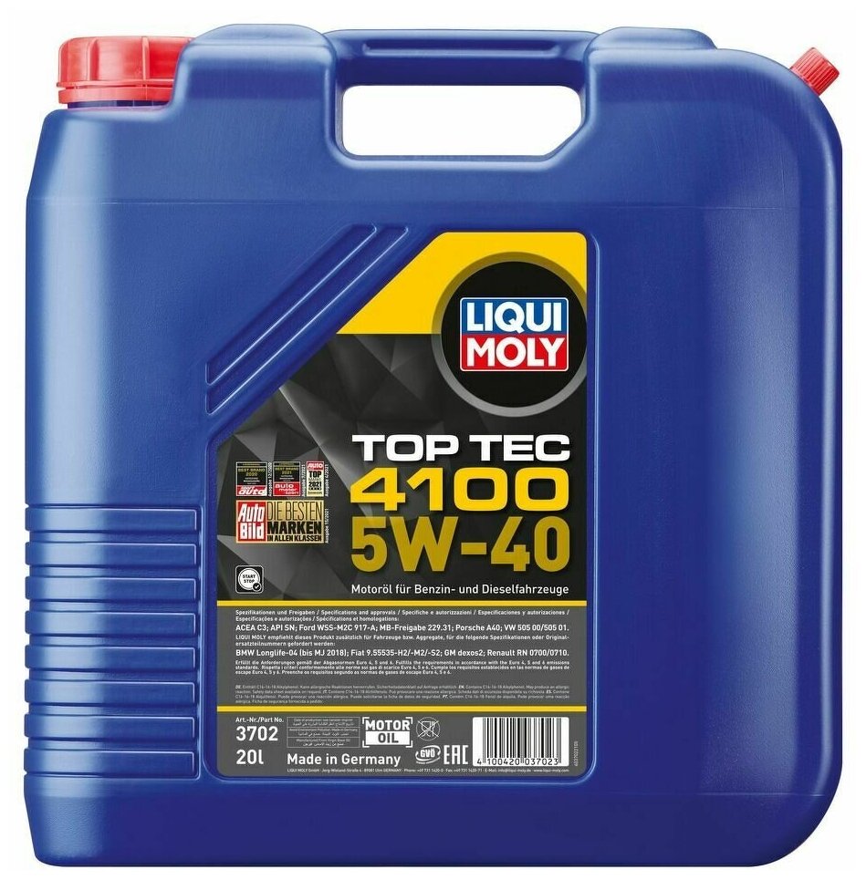 Моторное масло LIQUI MOLY Top Tec 4100 5W-40 HC-синтетическое 20 л