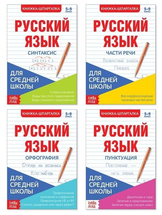 Сборник шпаргалок Буква-ленд для средней школы "Учим русский язык", 4 штуки (4388600)