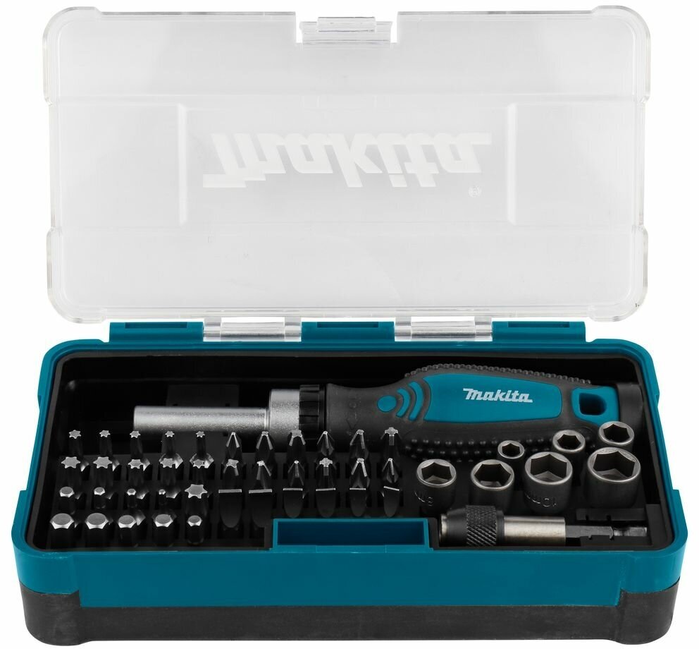 Набор насадок Makita B-36170, магнитный держатель бит, 47 насадок, 1/4", кейс