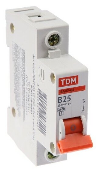 TDM ELECTRIC Выключатель автоматический TDM ВА47-63, 1п, 25 А, 4.5 кА, В, SQ0218-0041