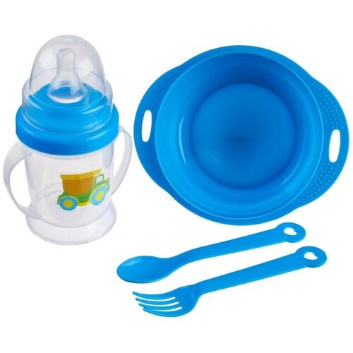 фото Набор детской посуды "малыш", 4 предмета: тарелка, бутылочка, ложка, вилка, от 5 мес. крошка я