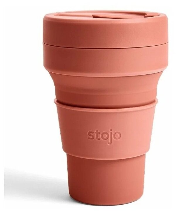 Многоразовый складной стакан STOJO с крышкой для кофе с собой из пищевого силикона,Кружка для кофе 355 мл, цвет Nutmeg