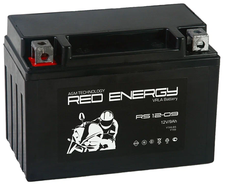 Аккумулятор Red Energy RS-1209 для мототехники (12В 9Ач / 12V 9Ah / стартерный ток 135А) YTX9-BS YTX9