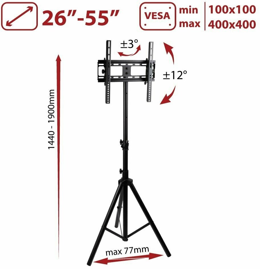 Подставка для телевизора Arm Media TR-STAND-1, 26-55", напольный, фиксированный, черный (10246)