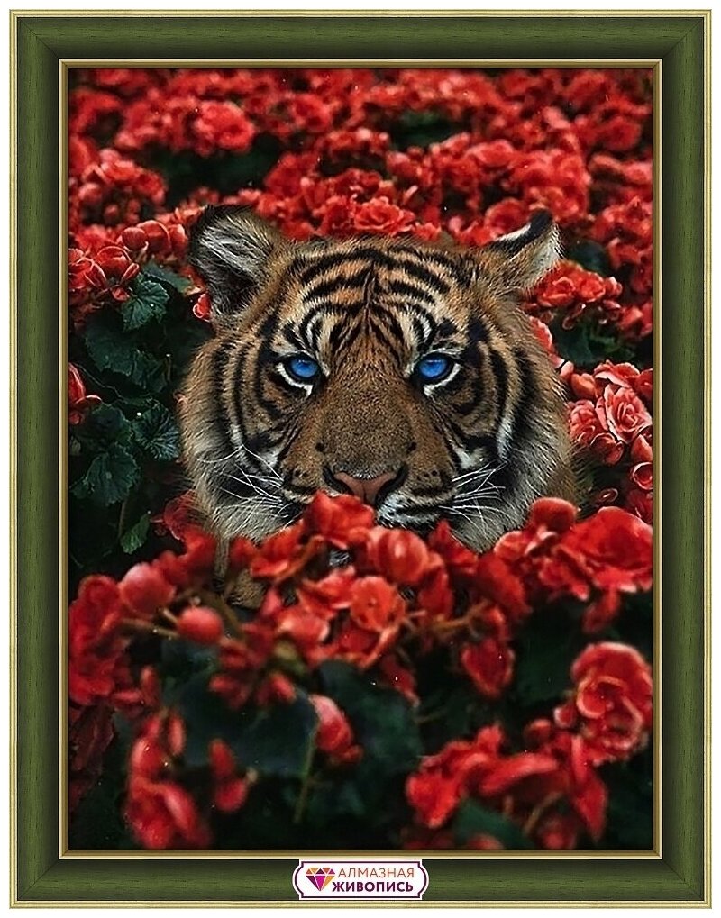 Алмазная мозаика Алмазная живопись Тигр в цветах 30х40 см (АЖ.4123)