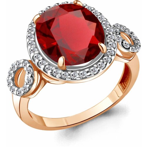 фото Кольцо diamant online, серебро, 925 проба, золочение, фианит, гранат, размер 17.5, красный