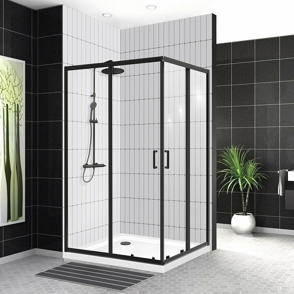 Душевой уголок BelBagno UNO-195-AH-2-120/100-C-NERO 120х100 стекло прозрачное/профиль черный