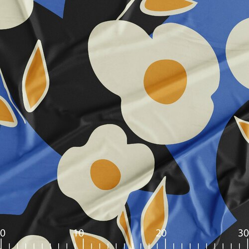 Ткань для шитья оксфорд с дизайнерским принтом Большой цветок, купон 100х150 см, плотность 200 г.м2