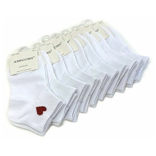 Женские короткие носки из хоппка, белые с красным сердечком, универсальный размер 36-41