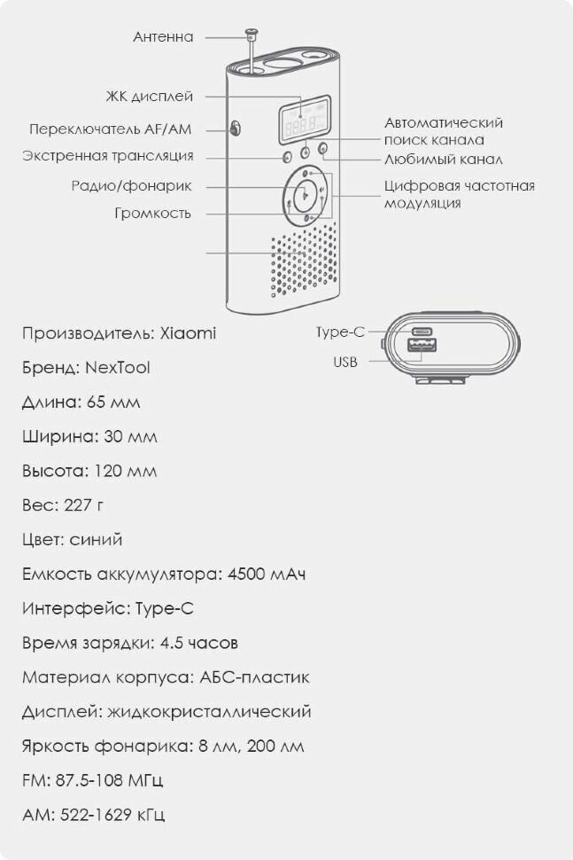 Многофункциональное устройство Nextool NE20092 (Фонарь Радио PowerBank)