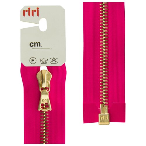 фото Молния металл, gold, разъёмная 1 замок, на атласной тесьме, 6 мм, 70 см, цвет 9407, малиновый riri