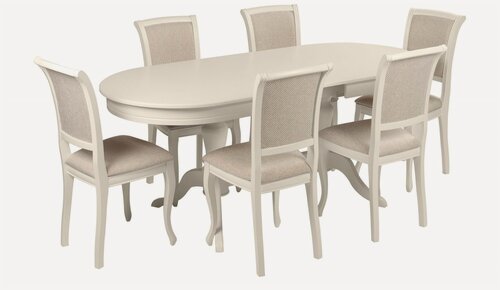 Изображение товара Обеденная группа стол раскладной Арей 140(180) х 80 см, Слоновая кость и 6 стульев Арктос Слоновая кость/Кремовая рогожка