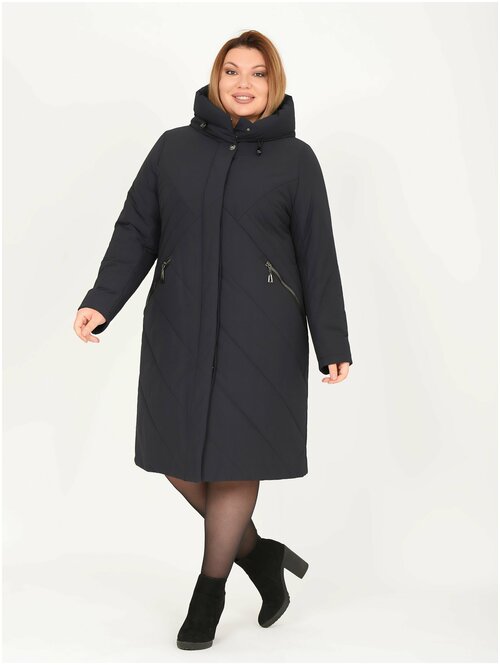 Пальто  Karmel Style зимнее, силуэт прямой, удлиненное, размер 58, синий