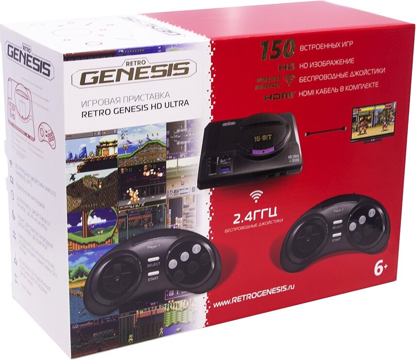 Игровая приставка SEGA Retro Genesis HD Ultra + 150 игр ZD-06a (2 беспроводных 2.4 ГГц джойстика, HDMI кабель)