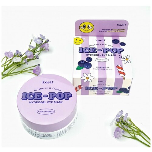 PETITFEE Blueberry & Cream Ice-Pop Hydrogel Eye Mask Гидрогелевые патчи для глаз с голубикой и сливками, 60 шт.