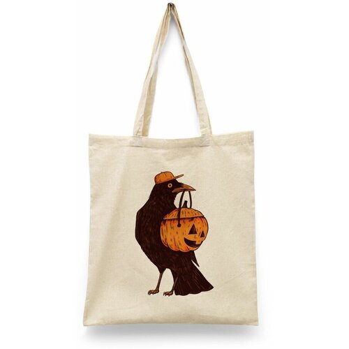 фото Сумка-шоппер унисекс каждому своё "хеллоуин/halloween/тыква" черная