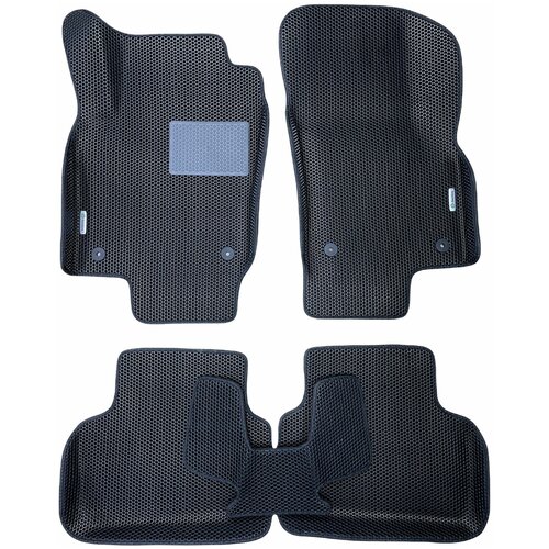 Автомобильные коврики ЕВА / EVA с бортами 3д / 3D для Audi A4 (B7) 2004-2009 / Ауди А4 (б7) черный(сота)-черный / резин подпятник + 2 лого