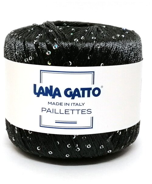 Пряжа Paillettes Lana Gatto(Паллеттес), цвет 30103 черный, 25гр/195м, 100% полиэстер, 1 моток.