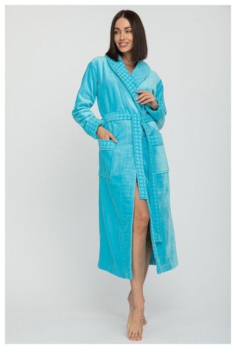 Махровый халат с шалькой Ultra Doux (PM France 742) размер S (44-46), бирюзовый - фотография № 1